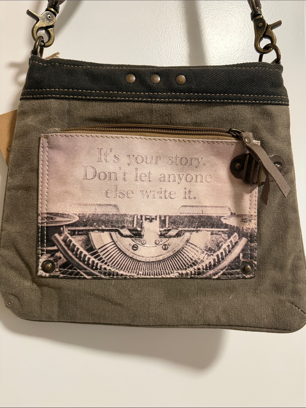 Canvas Floral Crossbody Bag - Olive Brown